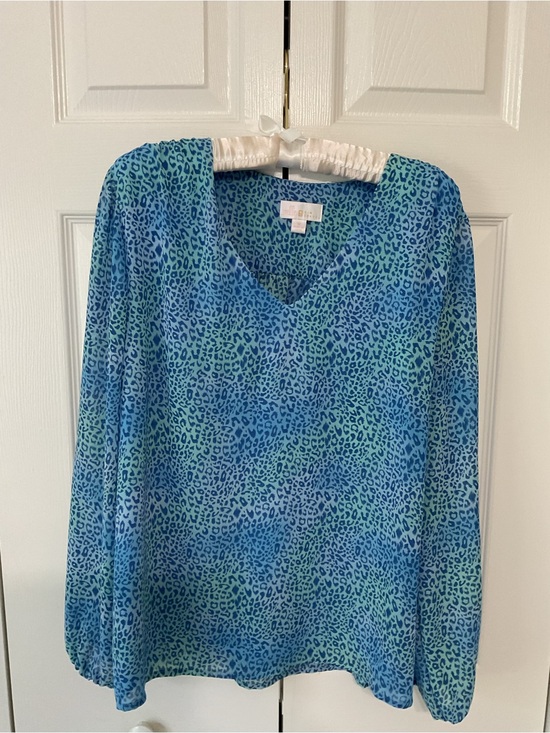 Belle by Kim Gravel Tops - Kim Gravel Blue Leopard Print V-Neck Women’s Top